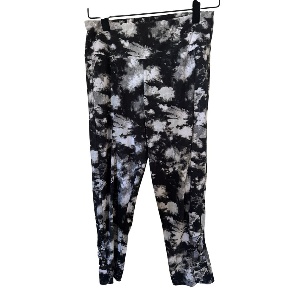 Tie Dye Lattice Leggings M 7-9 Juniors Black White Cropped